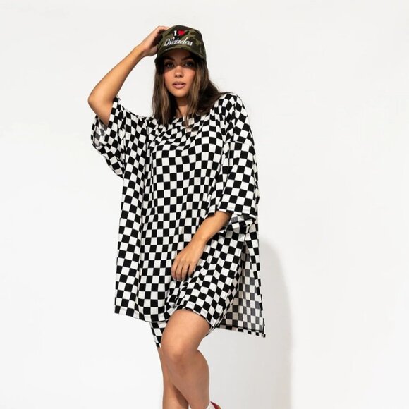 Malone Ribbed Biker Set in Black + White Checkerboard NWOT size M - Picture 1 of 5